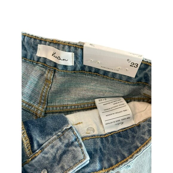 Kancan High Rise Distressed Jean Shorts 0 / 23 Denim Light Wash Colored NWT - Picture 2 of 4